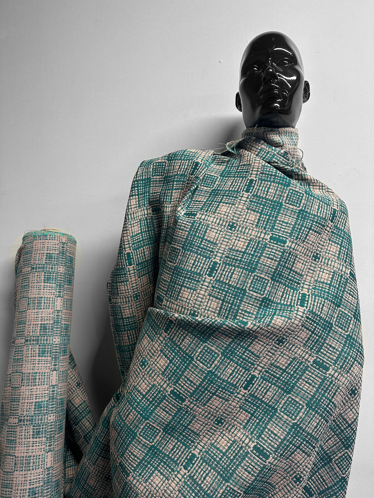 Vintage Italian Cotton Jacquard SUiting - Peach Teal