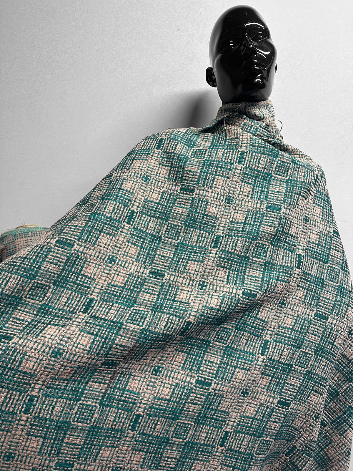 Vintage Italian Cotton Jacquard SUiting - Peach Teal