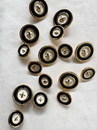 Designer Deadstock Gold Faux Stitch with Enamel Buttons