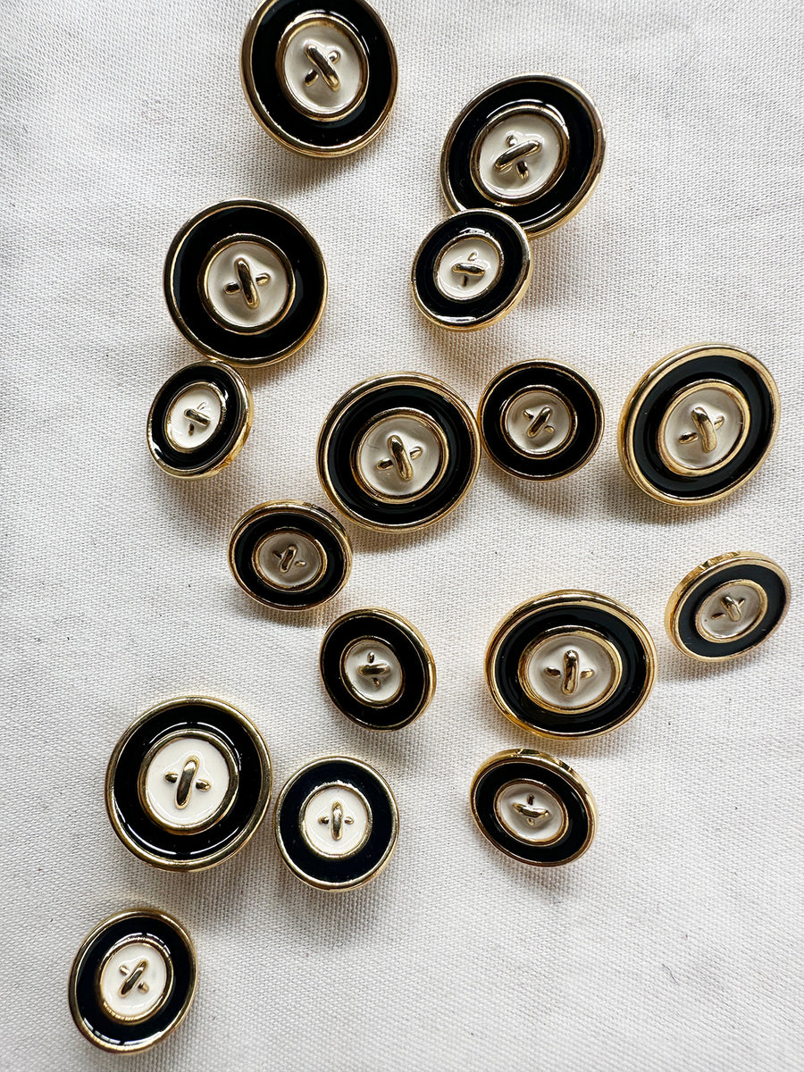 Designer Deadstock Gold Faux Stitch with Enamel Buttons