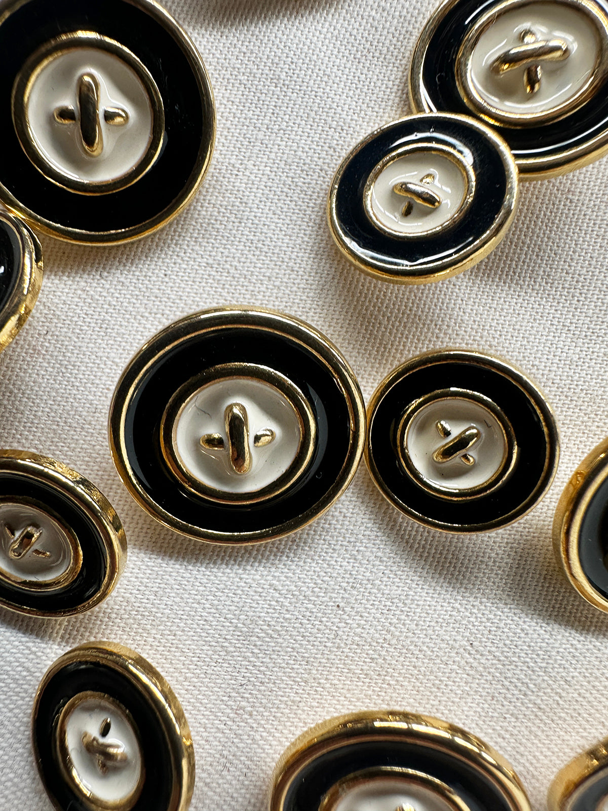 Designer Deadstock Gold Faux Stitch with Enamel Buttons