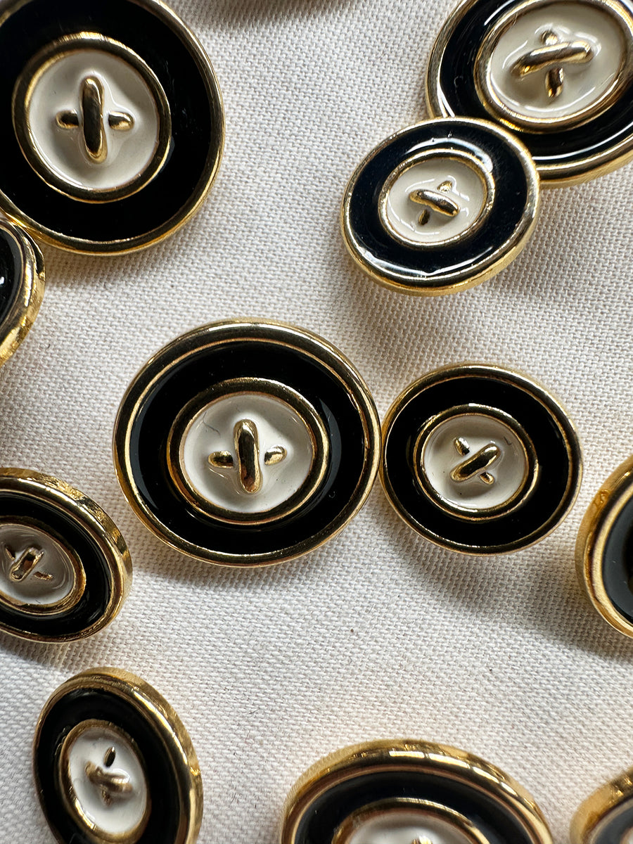 Designer Deadstock Gold Faux Stitch with Enamel Buttons