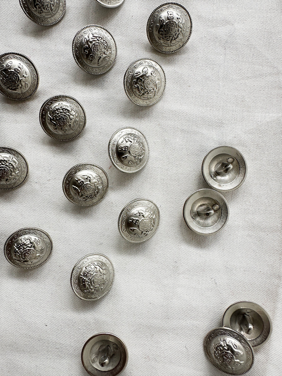 Matte Steel Coat Of ARms Buttons WIth Unicorn