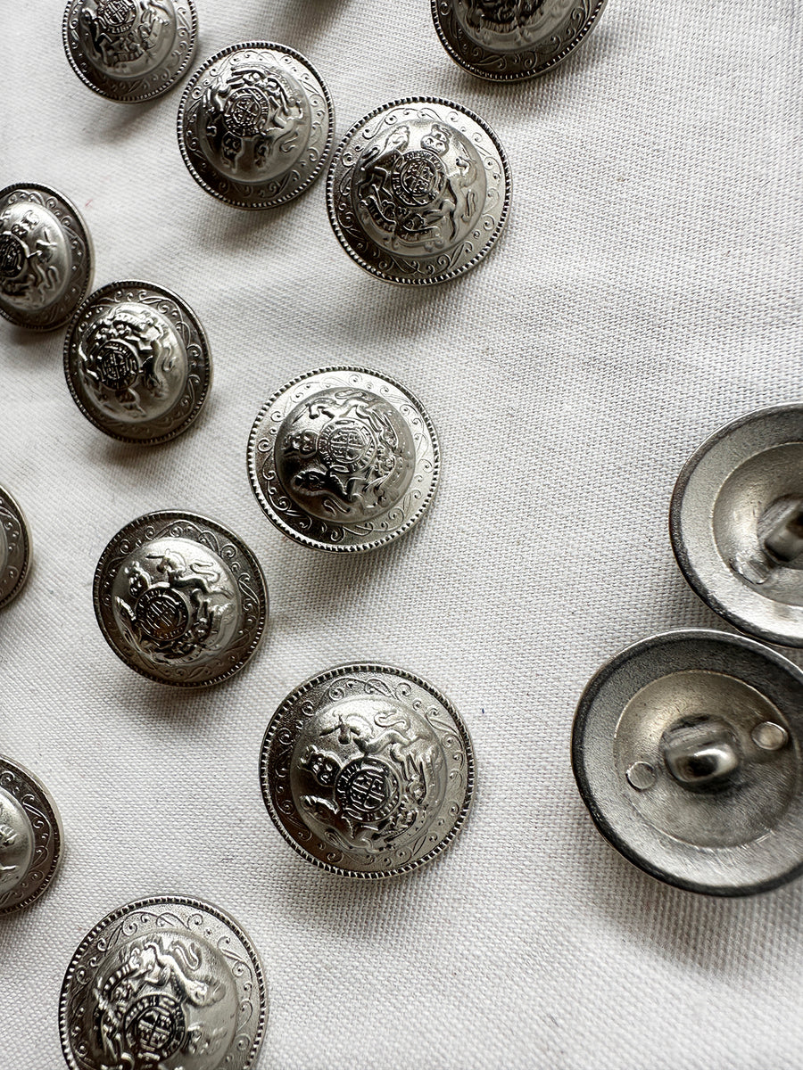 Matte Steel Coat Of ARms Buttons WIth Unicorn