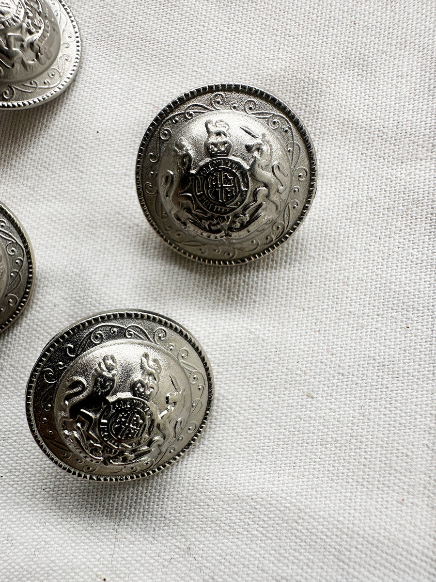 Matte Steel Coat Of ARms Buttons WIth Unicorn