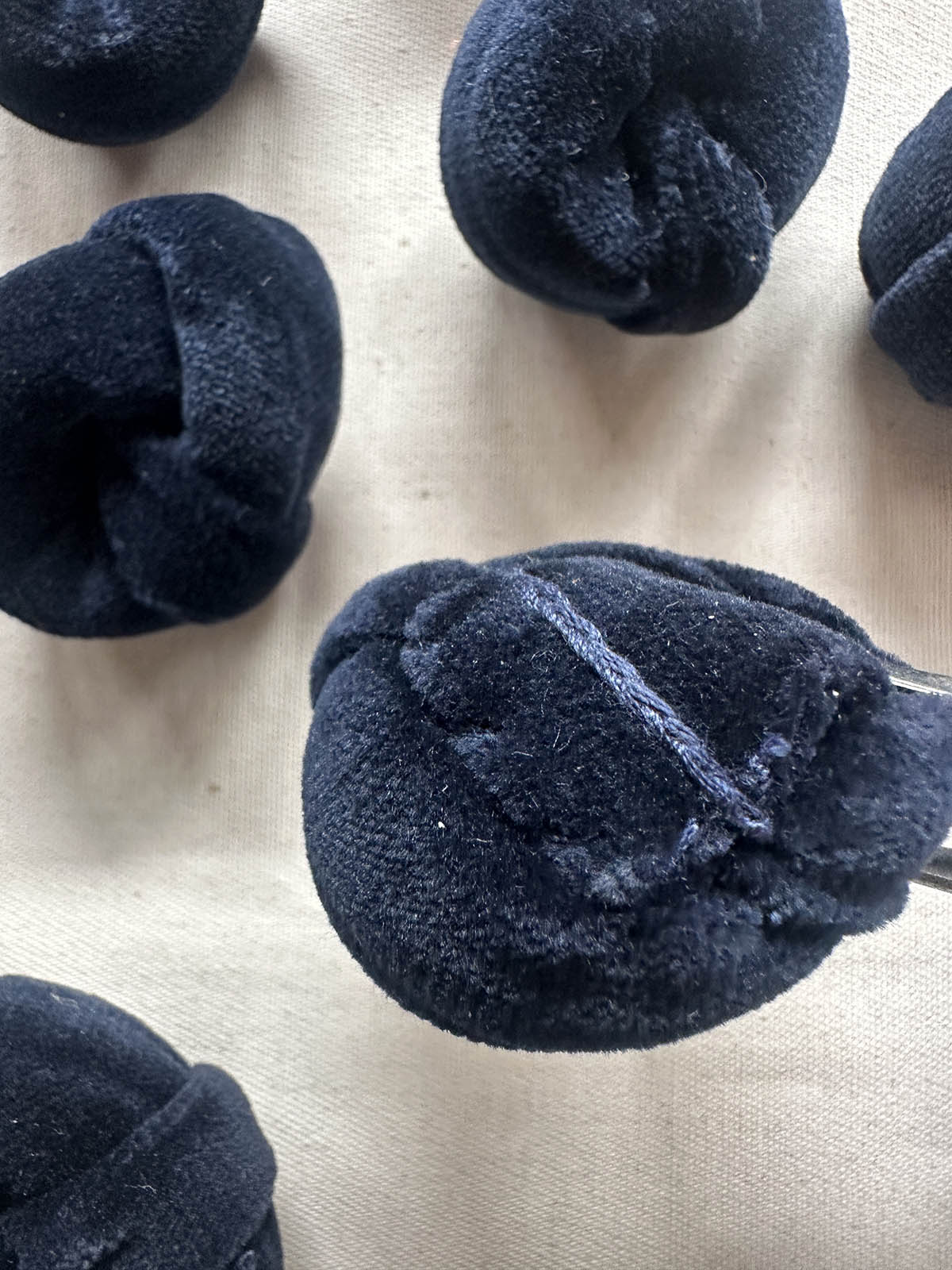 Vintage Italian Blue Velvet Pillow Knot Buttons