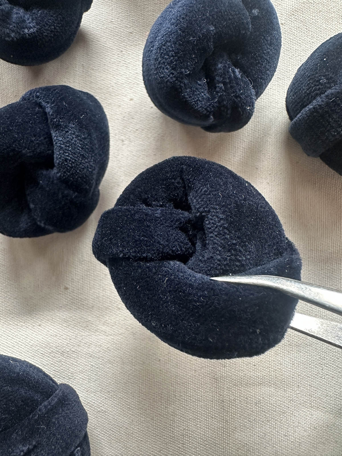Vintage Italian Blue Velvet Pillow Knot Buttons