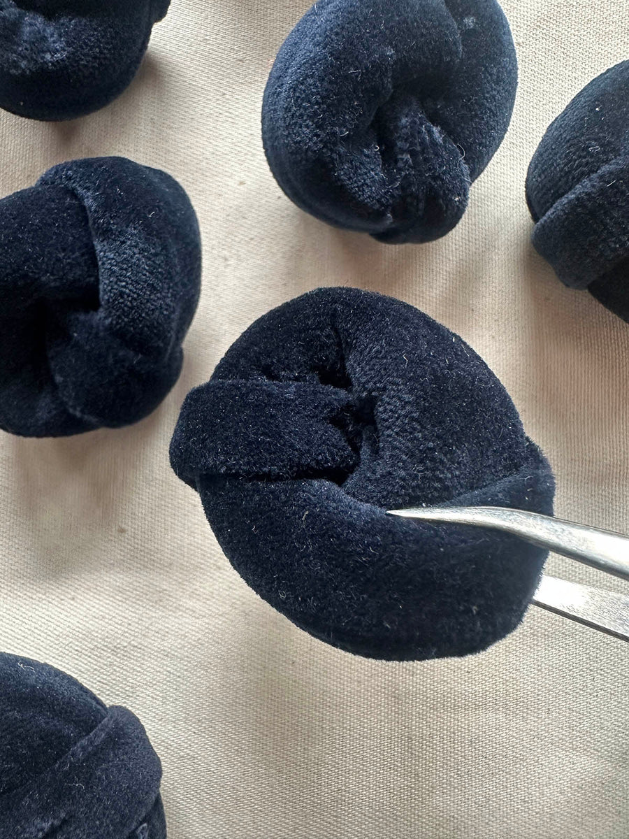 Vintage Italian Blue Velvet Pillow Knot Buttons