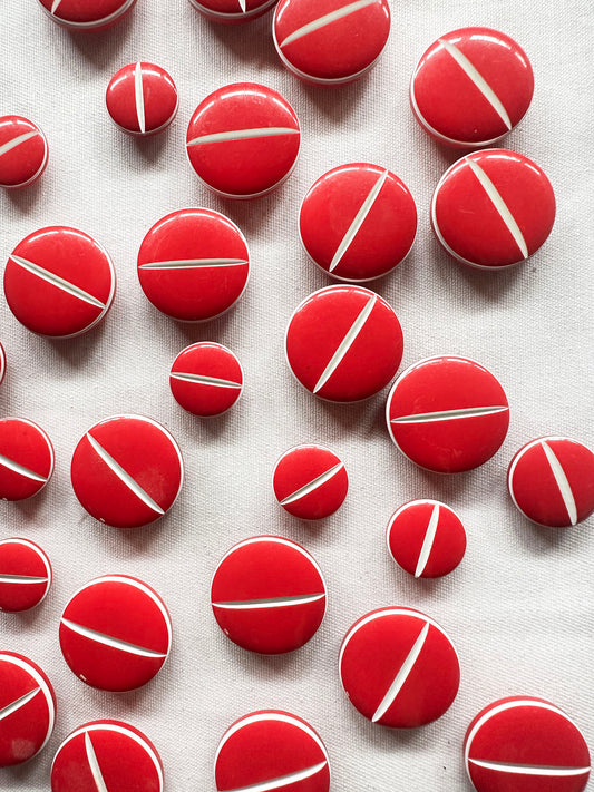 Vintage Italian Buttons Red Lacquer Carved Ivory Pinstripe