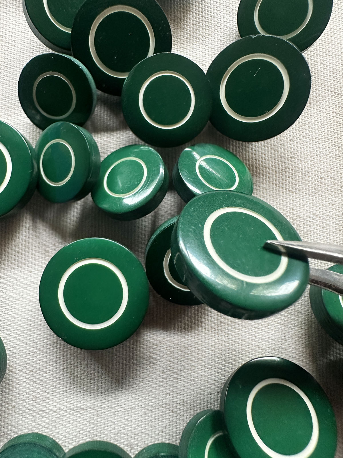 Italian Vintage Green with White Inner Ring Buttons