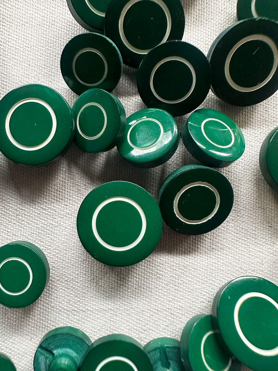 Italian Vintage Green with White Inner Ring Buttons