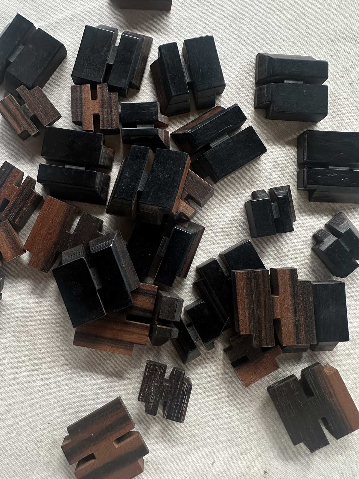 Vintage Italian Brutalist Black & Brown Wooden Buttons