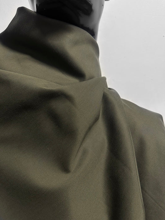 Italian Olive Green Brushed Sateen Cotton Lycocell Pant Weight Fabric