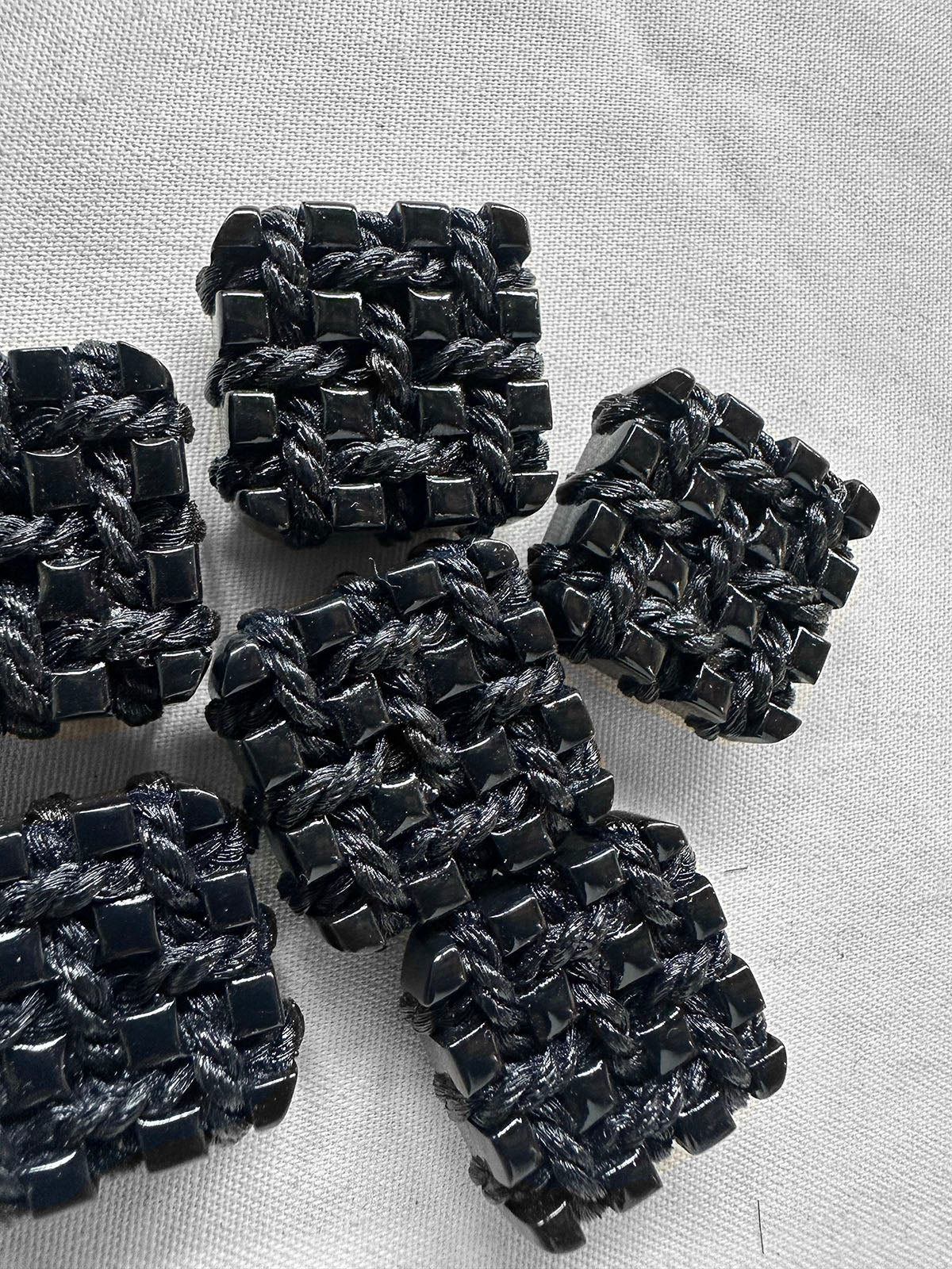 Vintage Italian Black Rope Weave Buttons
