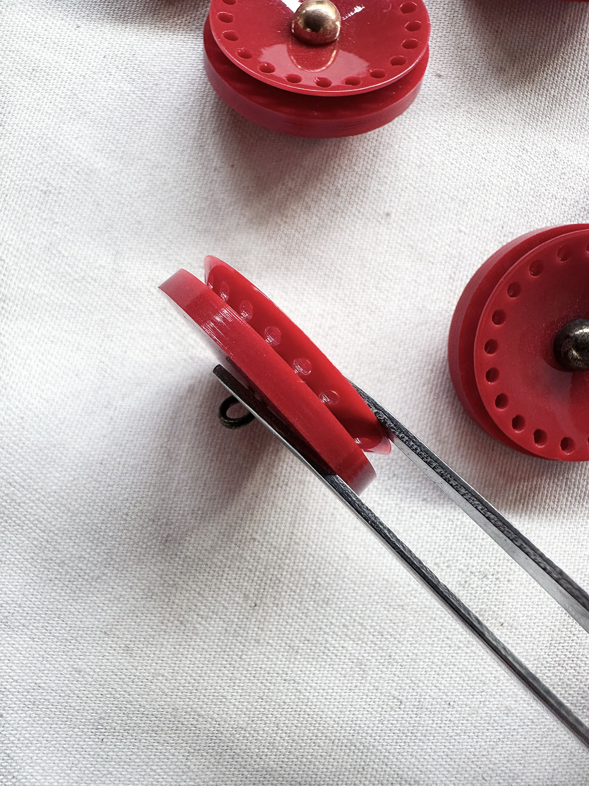 Vintage Italian Glossy Red Industrial Design Buttons