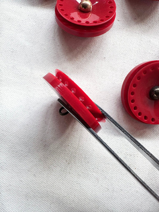 Vintage Italian Glossy Red Industrial Design Buttons