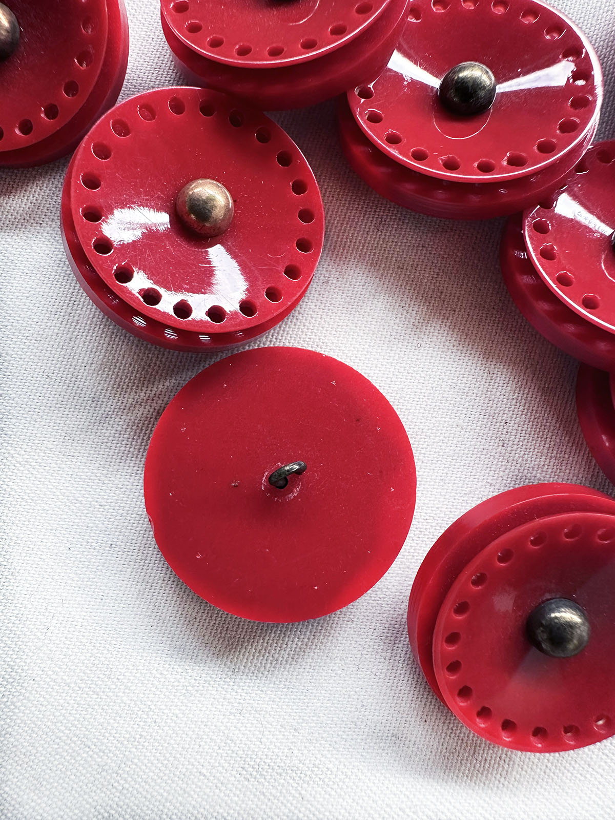 Vintage Italian Glossy Red Industrial Design Buttons