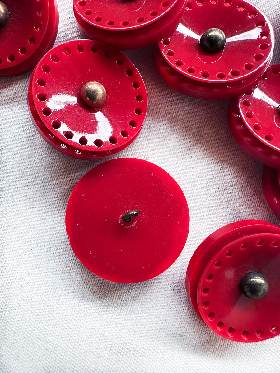 Vintage Italian Glossy Red Industrial Design Buttons