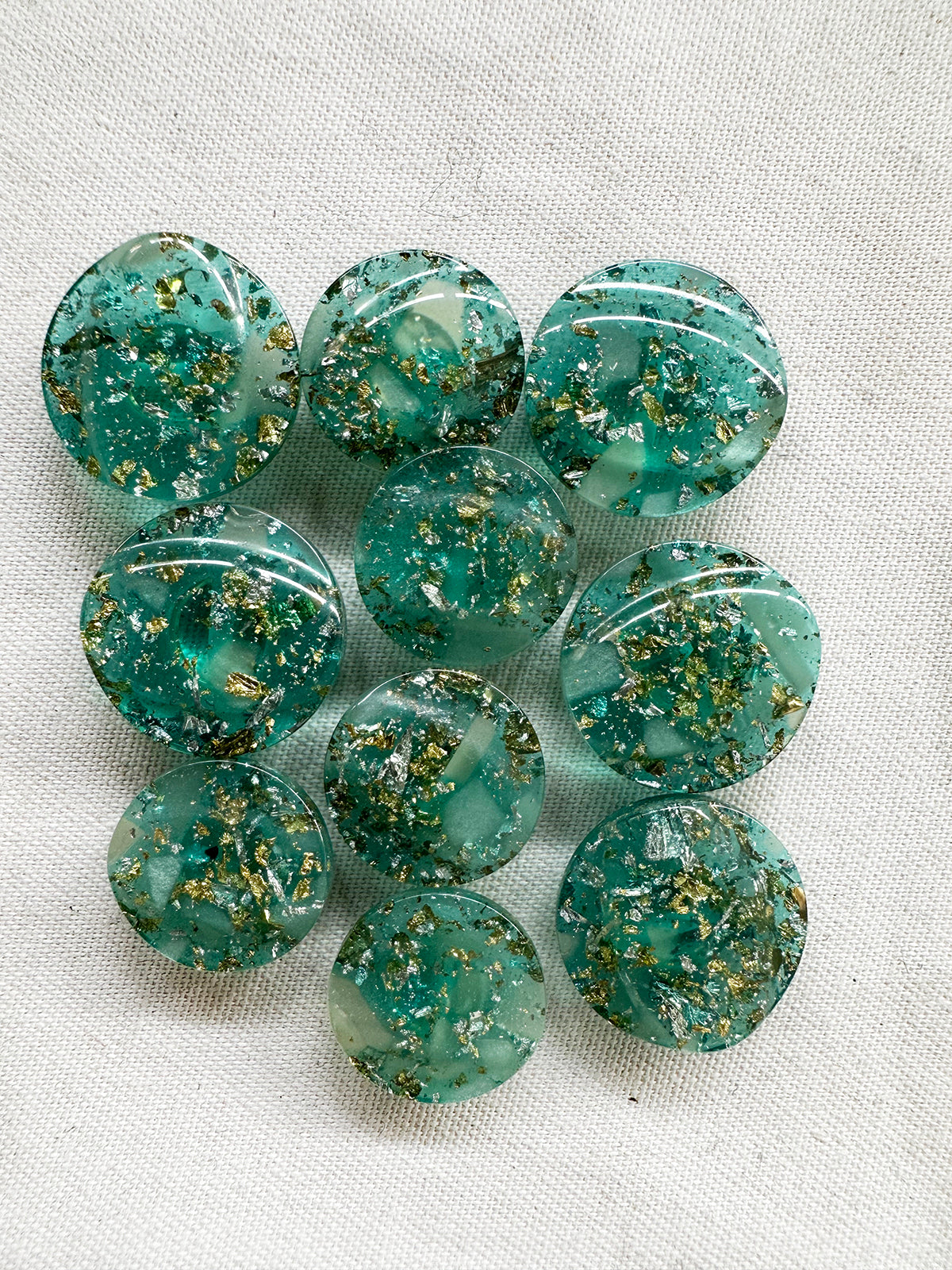 Vintage Italian Aqua with Gold Leaf Inside Button Bundle 10 Count