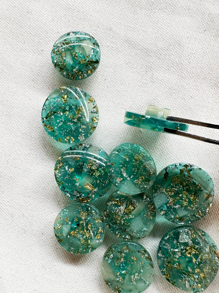 Vintage Italian Aqua with Gold Leaf Inside Button Bundle 10 Count