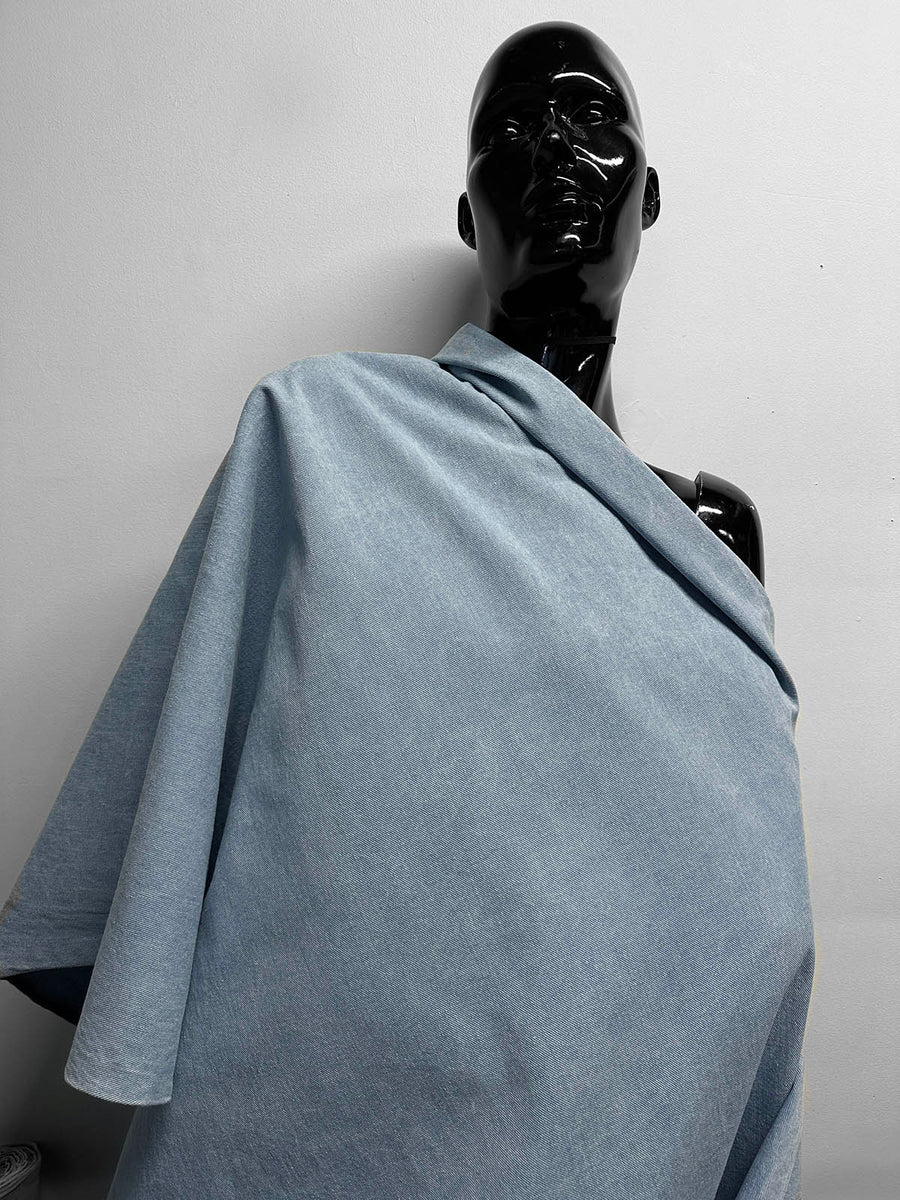 Italian Soft Washed Faded Selvedge Denim Fabric - Light