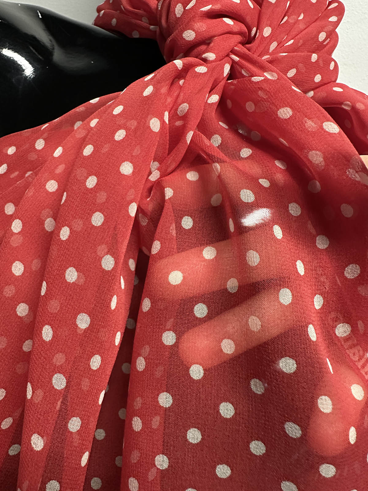 Muted Tomato Silk Chiffon Polka Dot