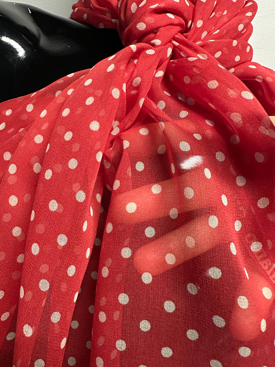 Muted Tomato Silk Chiffon Polka Dot