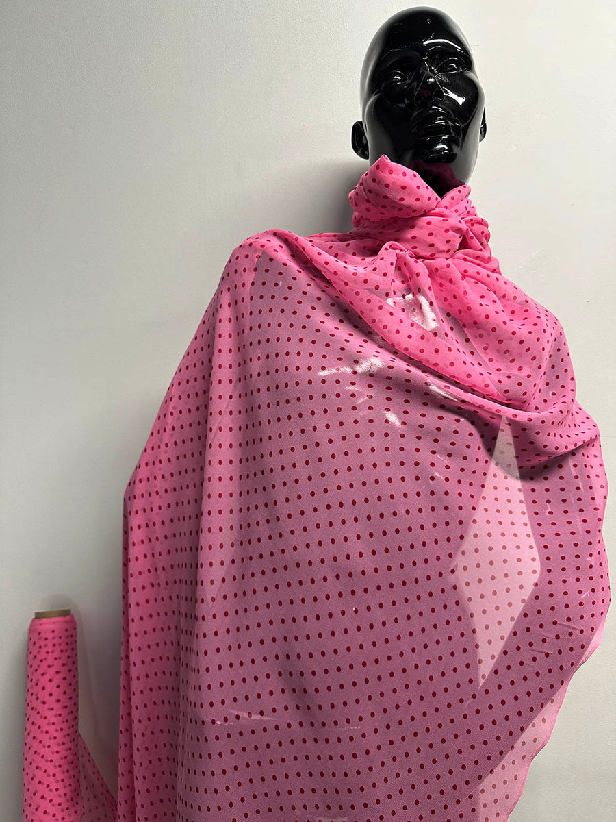 Silk Chiffon Pink Red Polka Dot