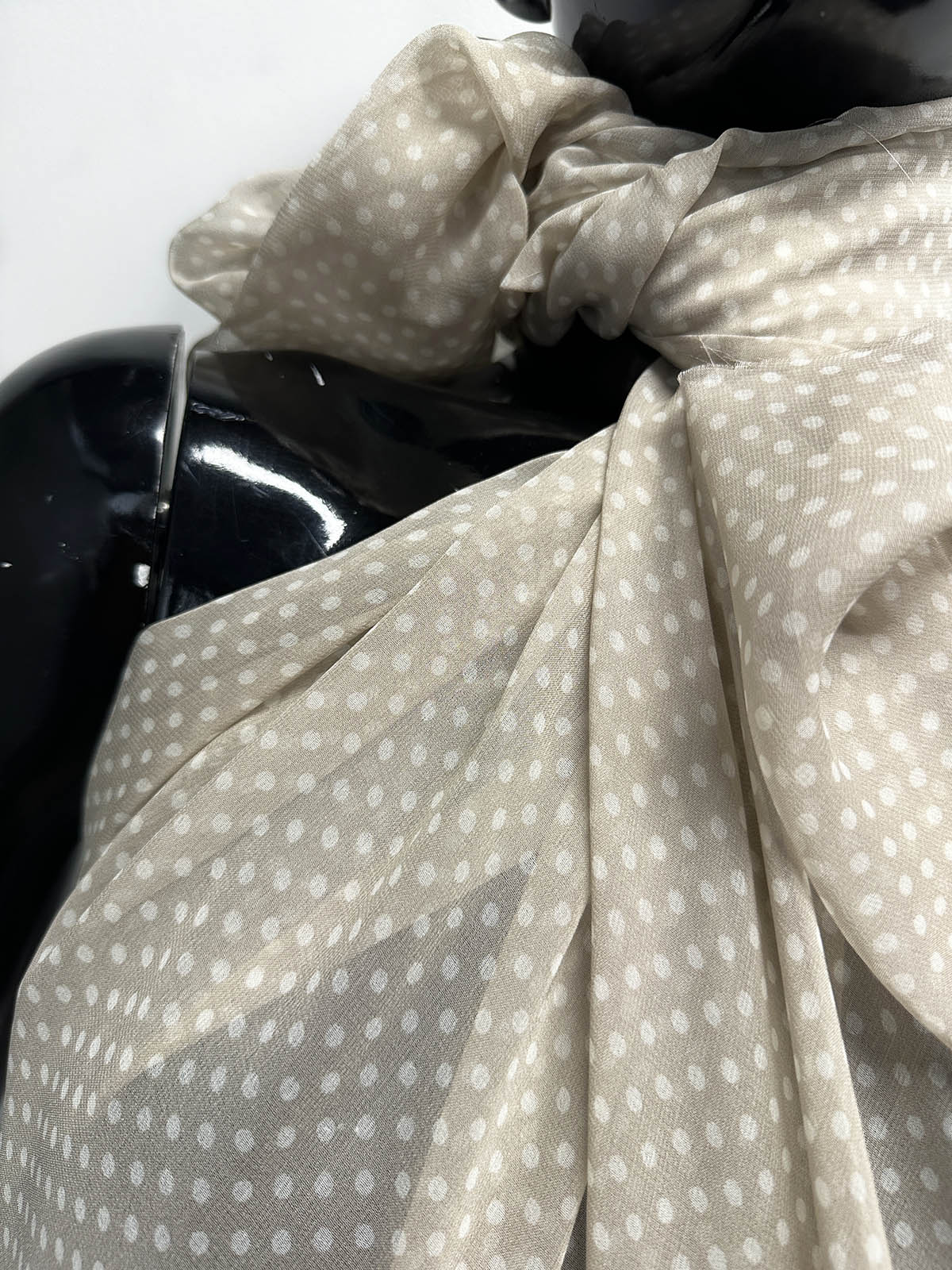 Beige Polka Dot Silk Chiffon