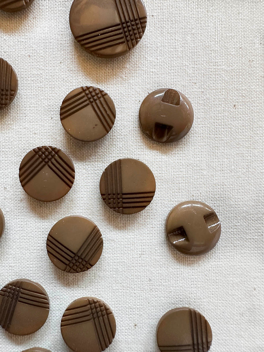 Vintage Italian Taupe Cross Hatch Buttons