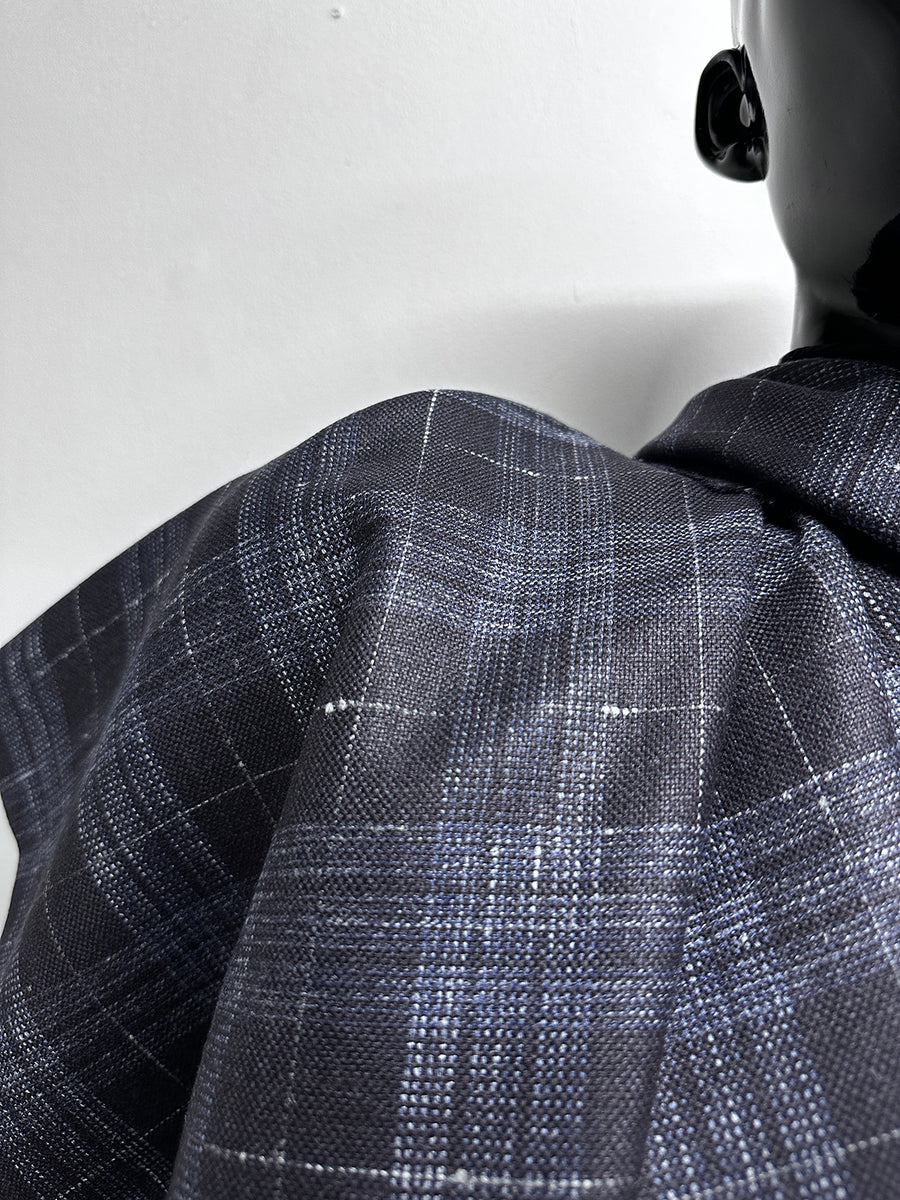 E. Thomas  Silk Linen Wool Check Suiting - 11