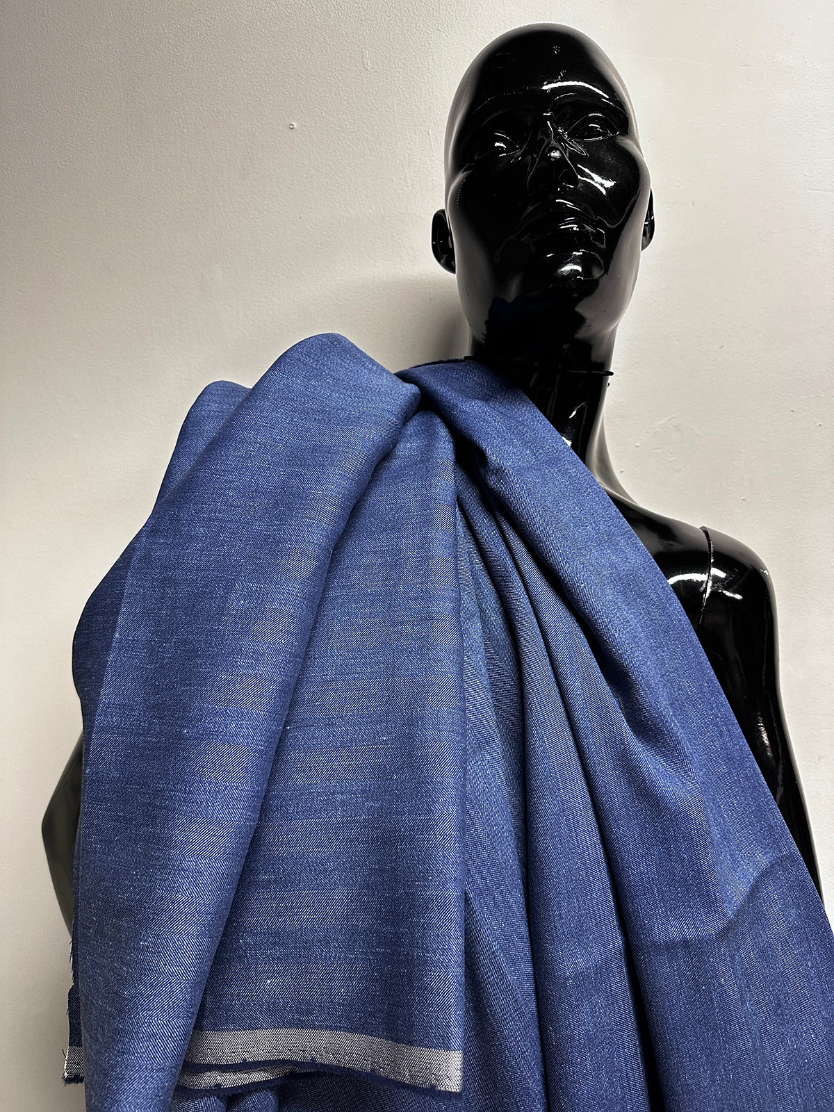 2 yard 21" Luxury Marine Blue Linen Wool Herringbone Chambray Weave - 15