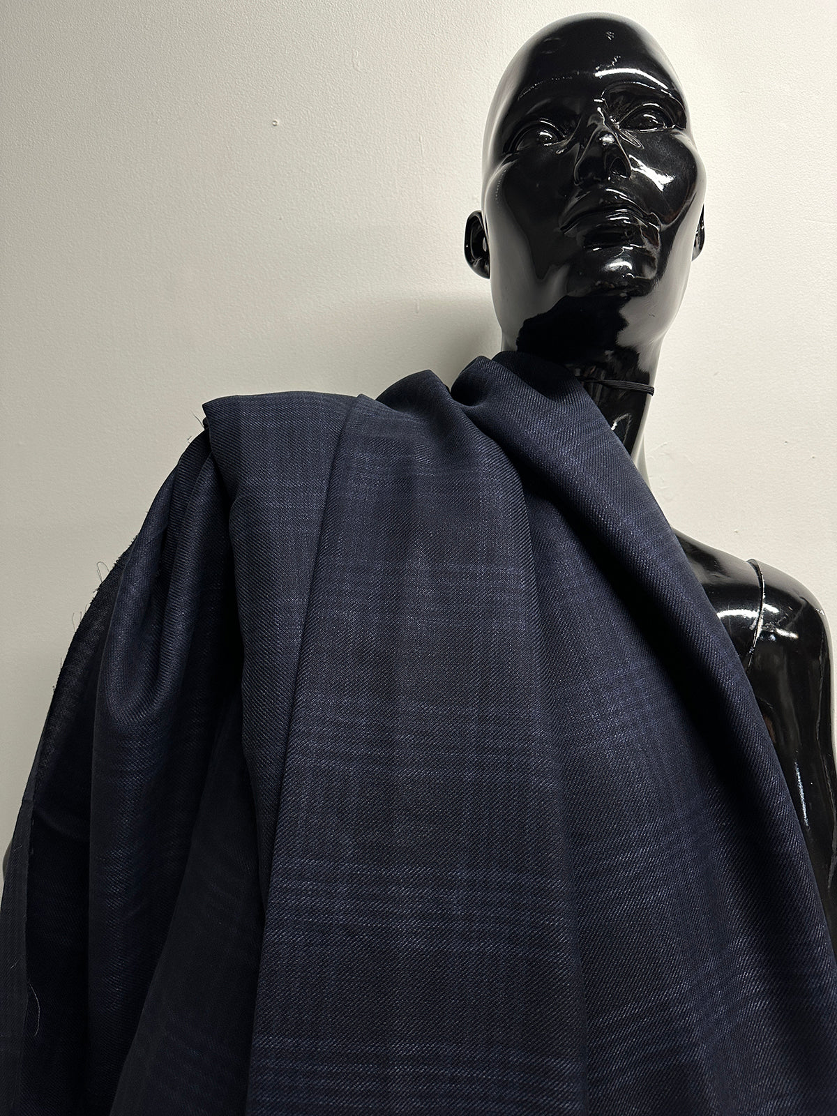 Luxury Linen Wool Soft Check Indigo Blue Shirting - 1