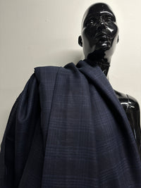 Luxury Linen Wool Soft Check Indigo Blue Shirting - 1