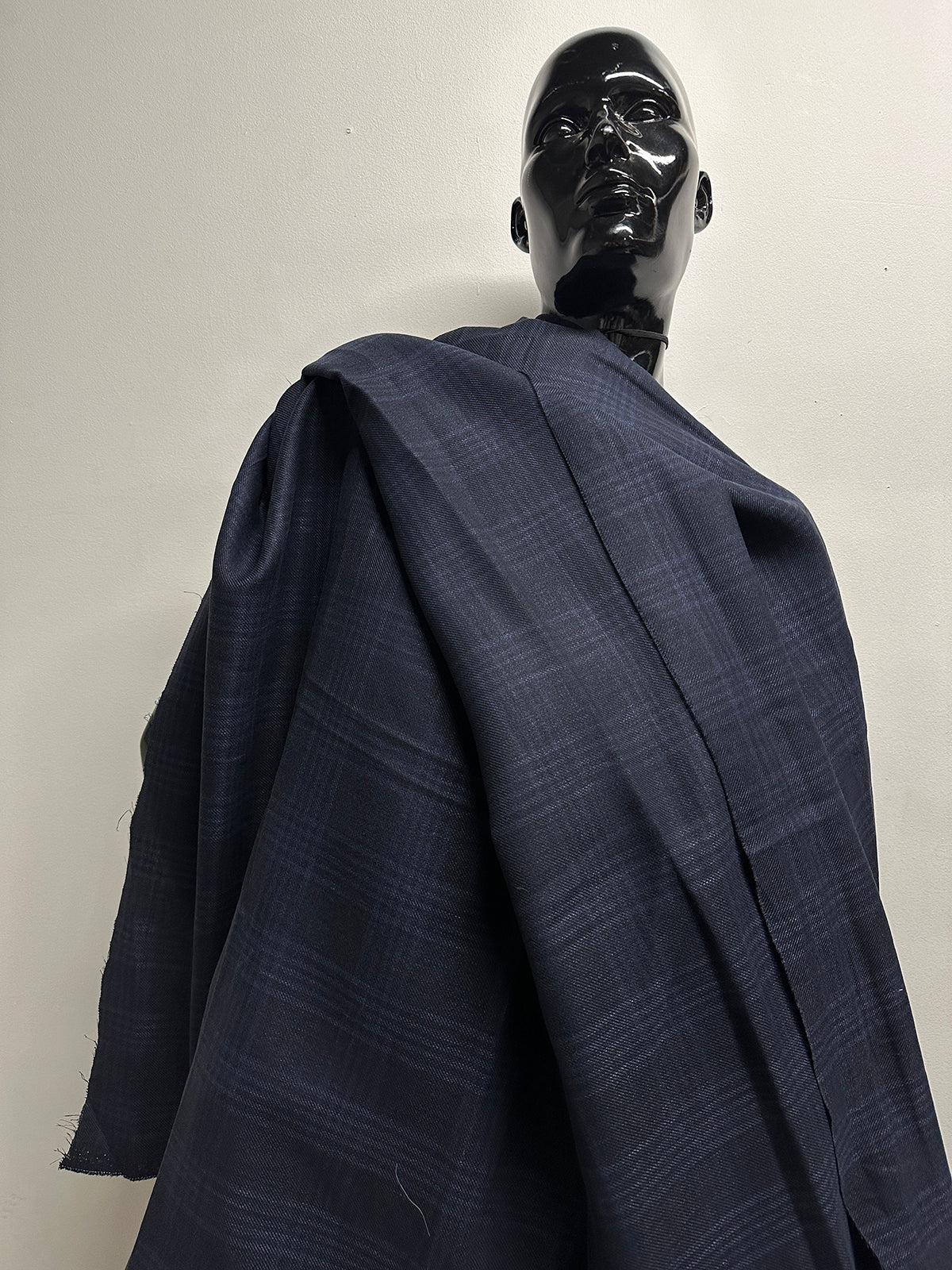 Luxury Linen Wool Soft Check Indigo Blue Shirting - 1