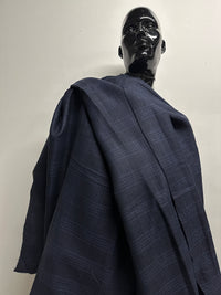 Luxury Linen Wool Soft Check Indigo Blue Shirting - 1