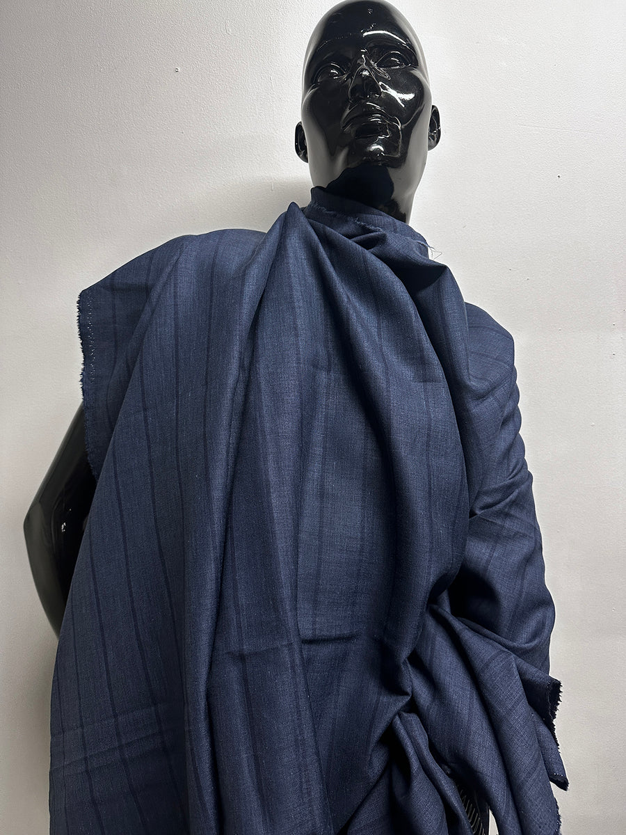 Indigo Blue Melange Stripe Linen Shirting - 16