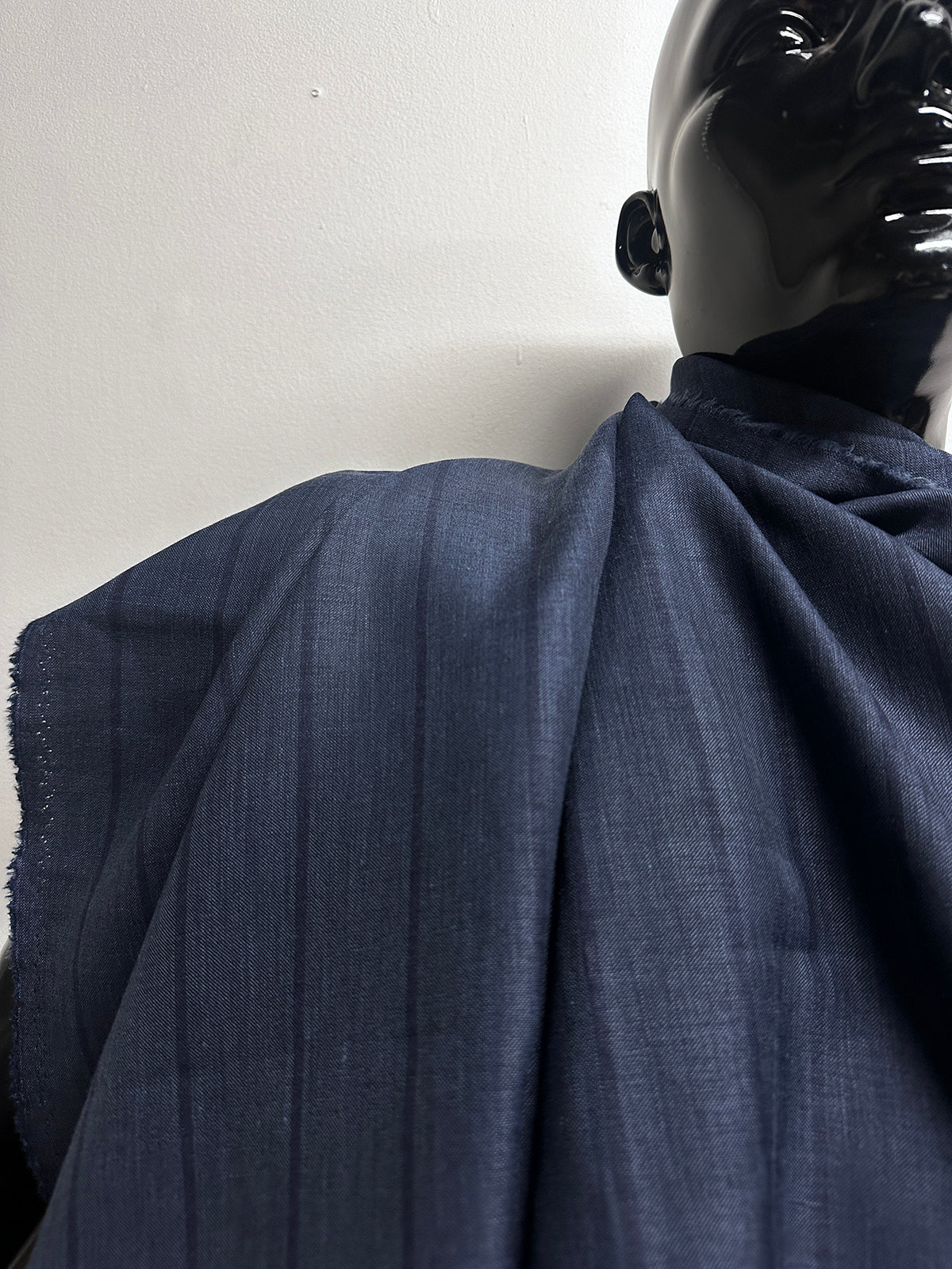 Indigo Blue Melange Stripe Linen Shirting - 16