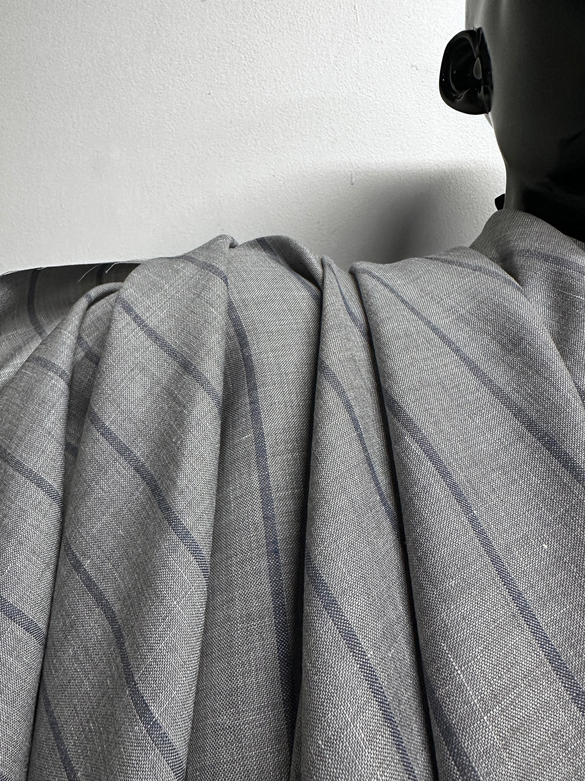 Luxury Italian Striped Shirting Gray Slub with a Chambray Navy Stripe