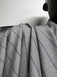 Luxury Italian Striped Shirting Gray Slub with a Chambray Navy Stripe