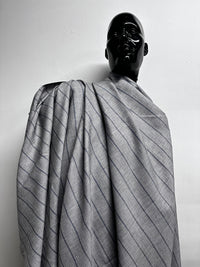 Luxury Italian Striped Shirting Gray Slub with a Chambray Navy Stripe