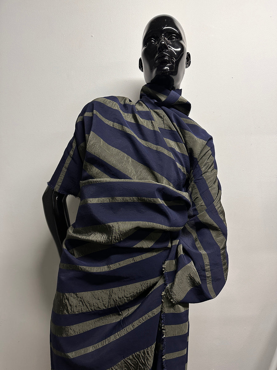 Deadstock Italian Summer Rayon Crinkle Stripe - Olive
