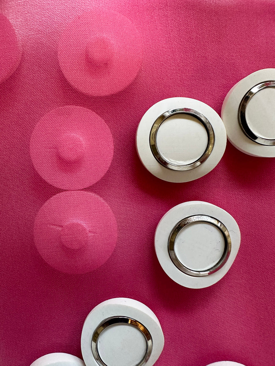 Vintage Italian Space Age White Chrome Buttons