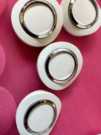 Vintage Italian Space Age White Chrome Buttons
