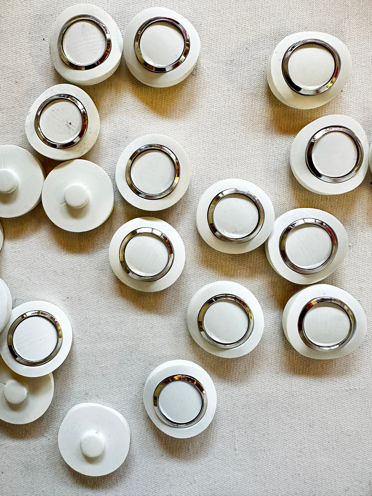 Vintage Italian Space Age White Chrome Buttons
