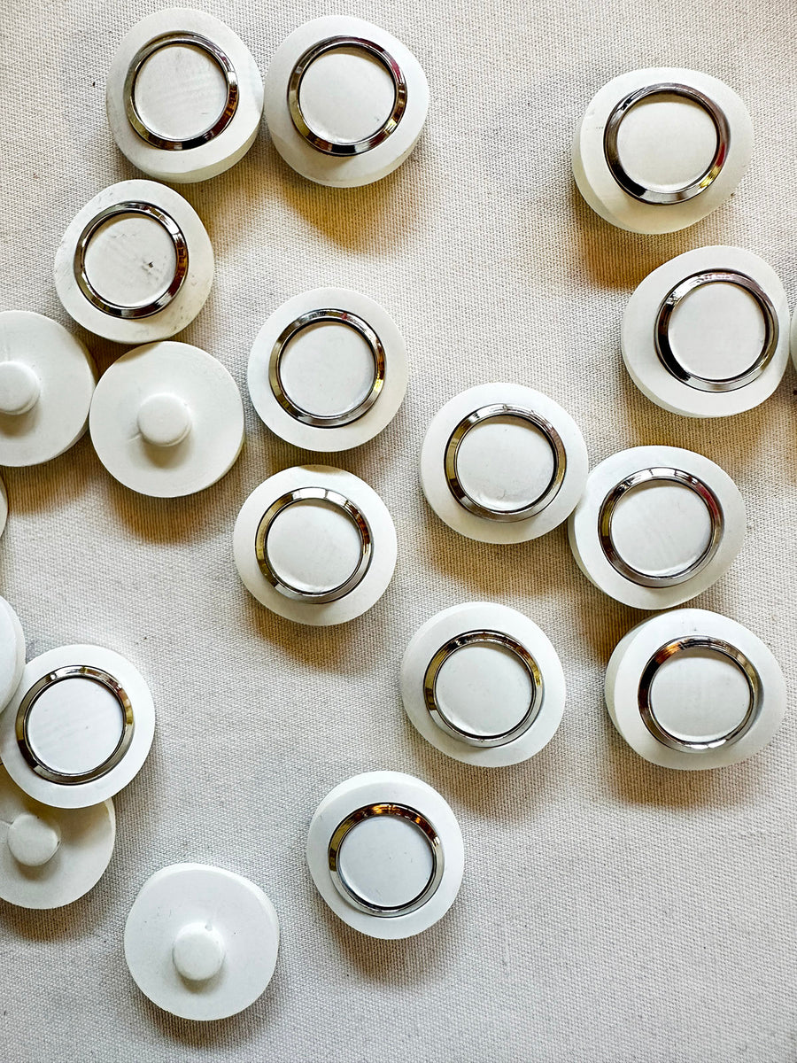 Vintage Italian Space Age White Chrome Buttons