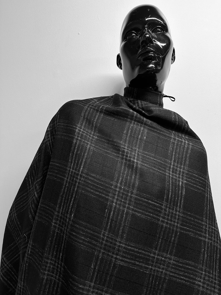3 Yards BC Black Linen Wool Check Suiting With Textured Stripe
