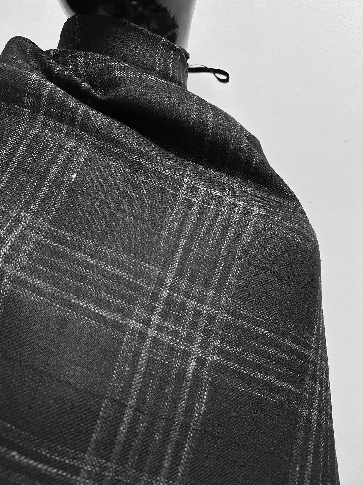 3 Yards BC Black Linen Wool Check Suiting With Textured Stripe