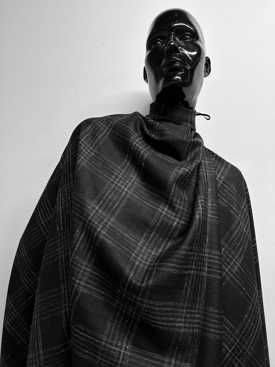 3 Yards BC Black Linen Wool Check Suiting With Textured Stripe