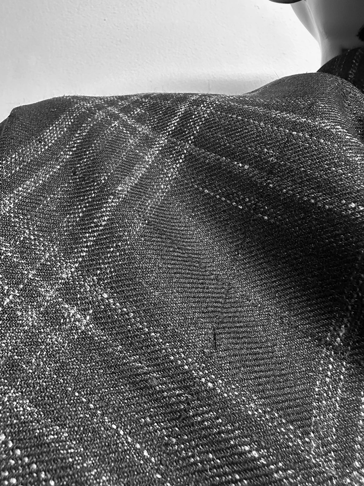 3 Yards BC Black Linen Wool Check Suiting With Textured Stripe